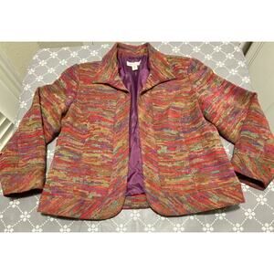 Coldwater Creek Blazer Jacket Women Sz Petite Large Red Green Dress Christmas D1